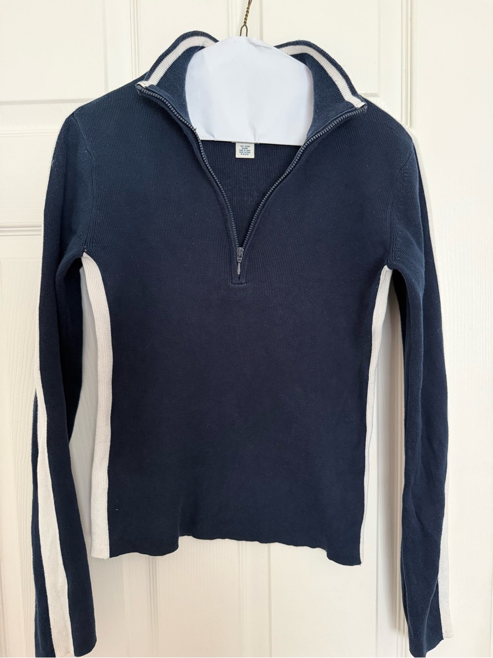 Polo by Ralph Lauren Navy Half-Zip Cowl Sweater with White Stripes